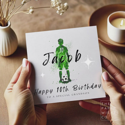 Personalised Football Birthday Card – Custom Name & Age – Watercolour Silhouette – 10 Colour Options – Soccer Fan Birthday Card